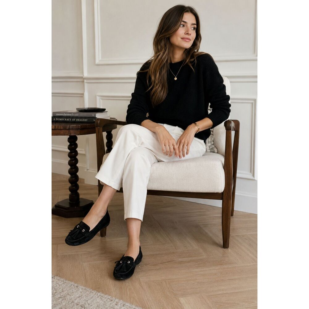 Bass Bonnie Tassel Driving Loafers Womens Black Suede‎ Leather Dark Academia 8M